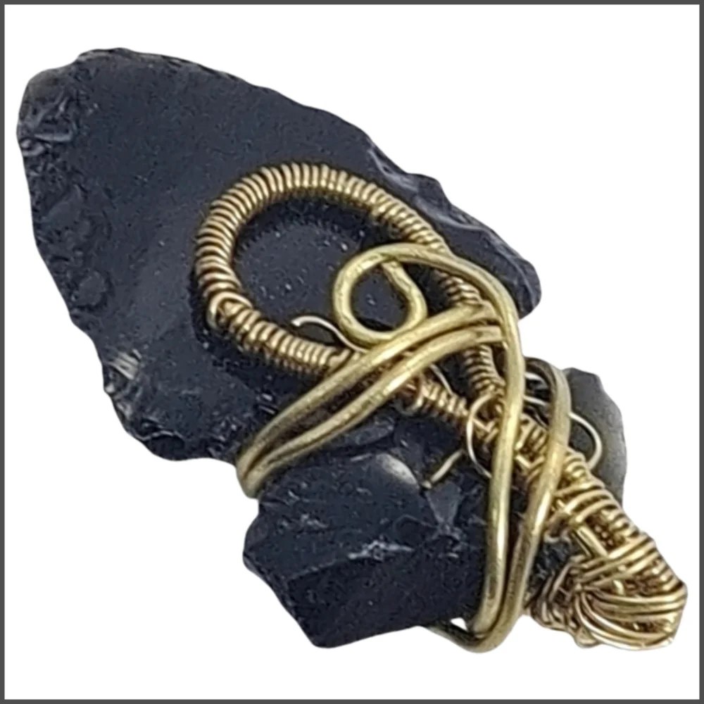 Hand-Wired Obsidian Arrowhead Pendant. NWOT